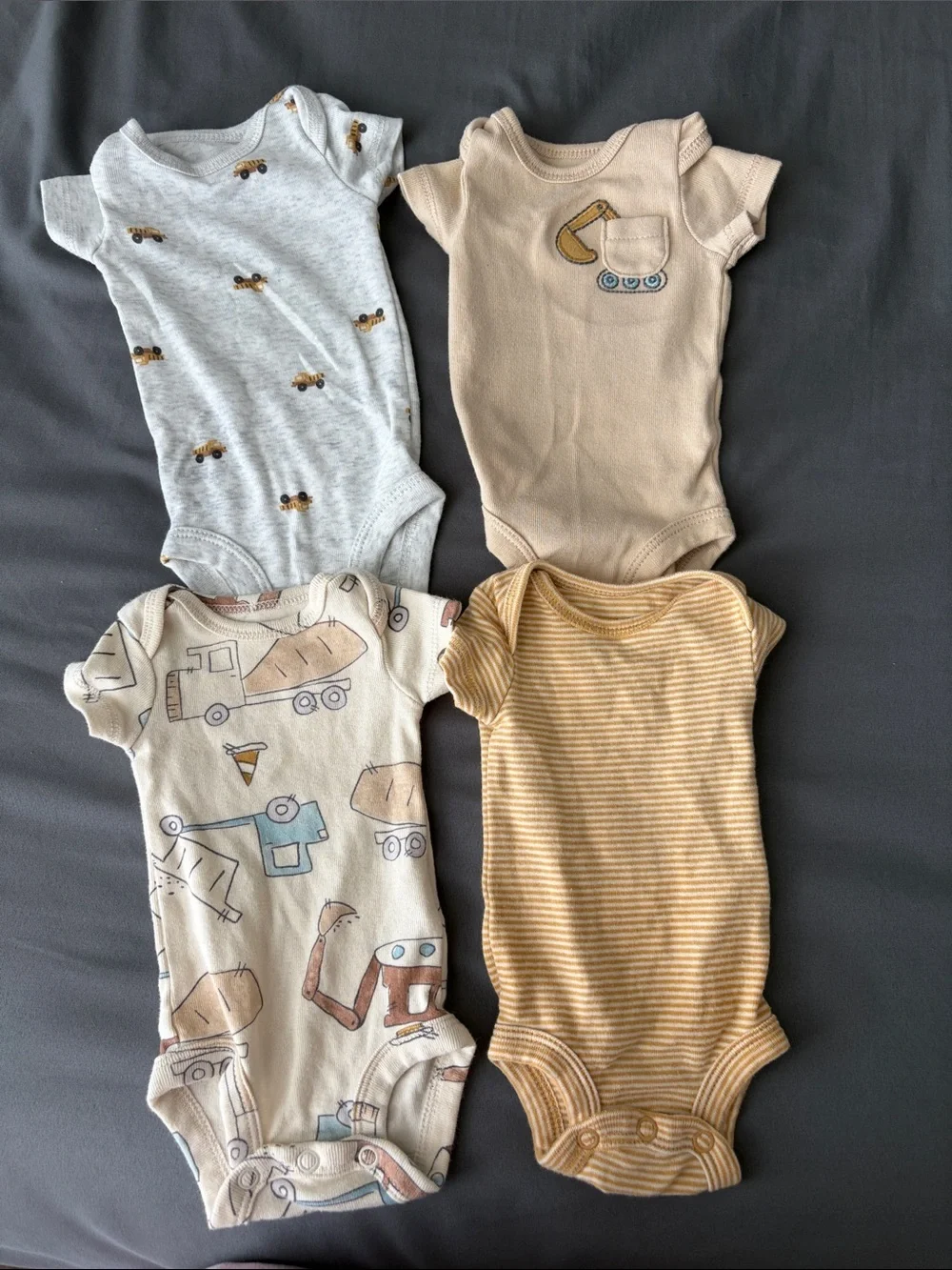 Neutral Construction-Themed Baby One-Piece Bodysuit Set - Beige, Gray, Tan